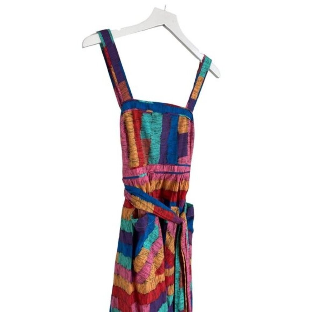 Farm Rio Tropical Maxi Dress With Vibrant Multicolor Print & Waist Tie Belt - Picture 8 of 8